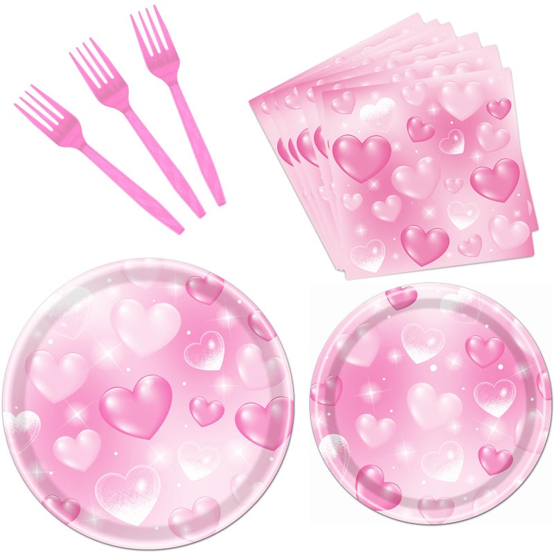 Rakuto 96PCS 2000s Party Decorations - Y2k Heart Disposable Paper Plates and Napkins Tableware Set Party Decoration Y2k 90s Forks Decor for Birthday Wedding Party Supplies  Serve 24 - Image 1