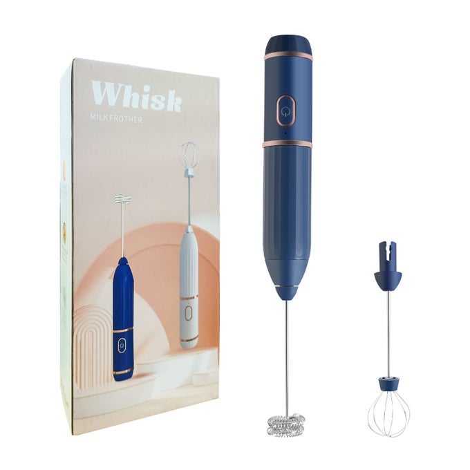 MILK FROTHER FOR COFFEE HANDHELD ELECTRIC RECHARGEABLE DOUBLE WHISKS 2 IN 1 HAND DRINK MIXER FOAMER FOR CAPPUCCINO LATTE HOT CHOCOLATESMALL EGG WISKING TOOL BLUE