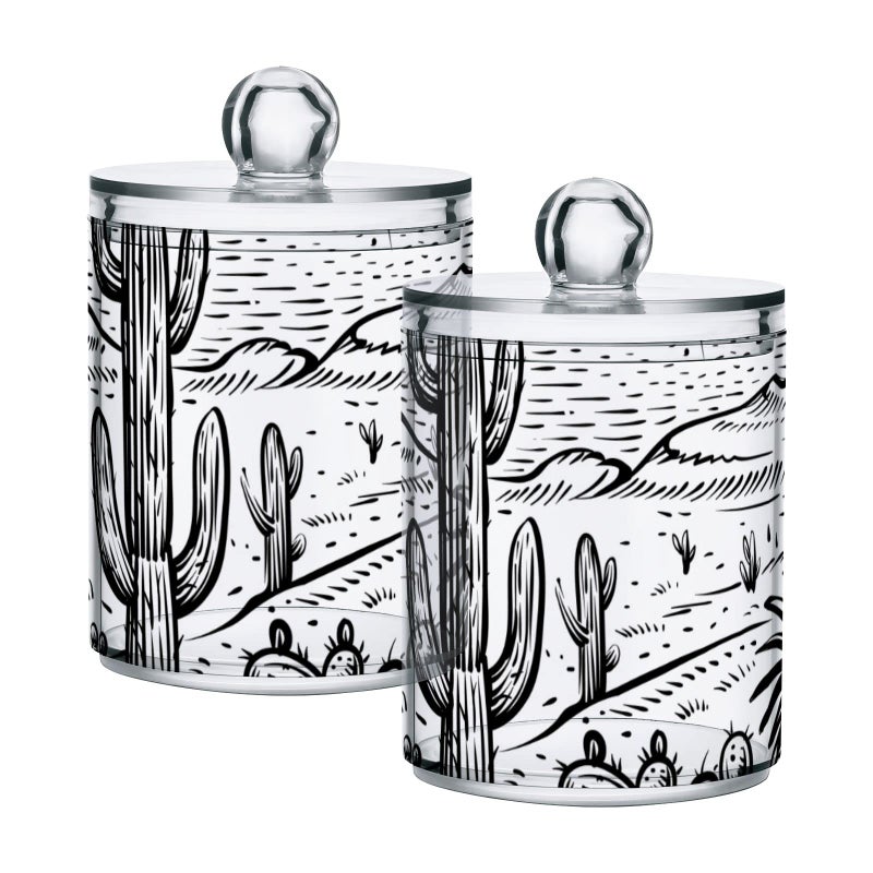 WELLDAY Apothecary Jars Bathroom Storage Organizer with Lid 14 oz Qtip Holder Dispenser Western Desert Clear Plastic Canister for Cotton Swab Cotton Ball 2PCS