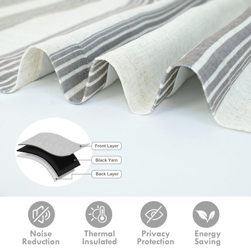 DriftAway Chris Double Layer Linen Blackout Tie Up Curtains Thermal Insulated Fully Lined Vertical Striped Balloon Roman Shade Bathroom Window Adjustable Rod Pocket 45 Inch by 63 Inch Gray - Image 4