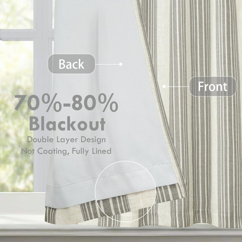 DriftAway Chris Double Layer Linen Blackout Tie Up Curtains Thermal Insulated Fully Lined Vertical Striped Balloon Roman Shade Bathroom Window Adjustable Rod Pocket 45 Inch by 63 Inch Gray - Image 2