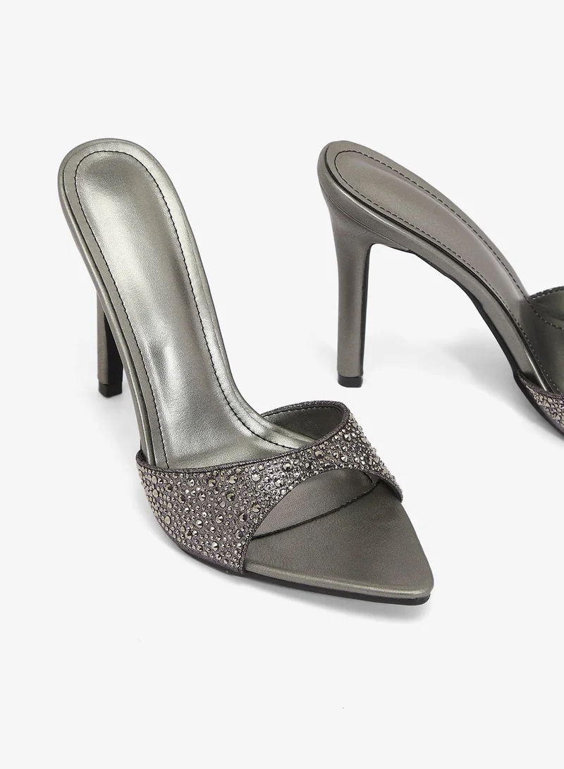 Ella Limited Edition Silver Silver Pointed Toe Rhinestone Embellished High Heels for Women | Best Price UAE
