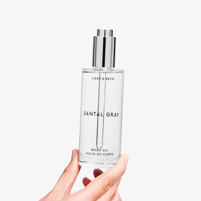 Lake & Skye Santal Gray Body Oil, 3.4 fl oz (100 ml), Hydrating with Vitamin E & Sweet Almond Oil - Woody Scent - Image 4