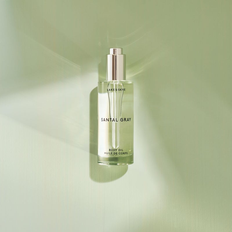 Lake & Skye Santal Gray Body Oil, 3.4 fl oz (100 ml), Hydrating with Vitamin E & Sweet Almond Oil - Woody Scent - Image 3