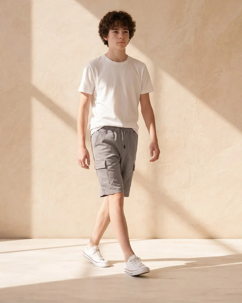 Redtag Senior Boys Grey Knit Cargo Shorts