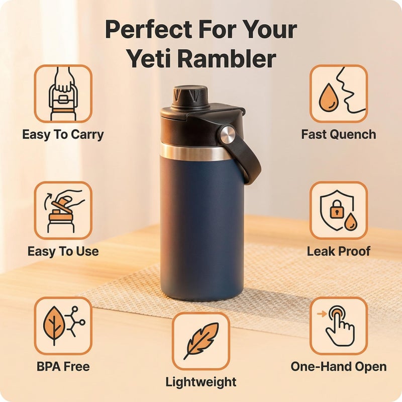 FLORAPELL Chug Lid for YETI Rambler18 26 36 46 64 oz, Replacement Cap for Kids Jr 12 Ounce with Flexible Handle, Leak-proof Spout Cover, BPA-Free Easy Sip Chug Cap for YETI Water Bottle Accessories - Image 2