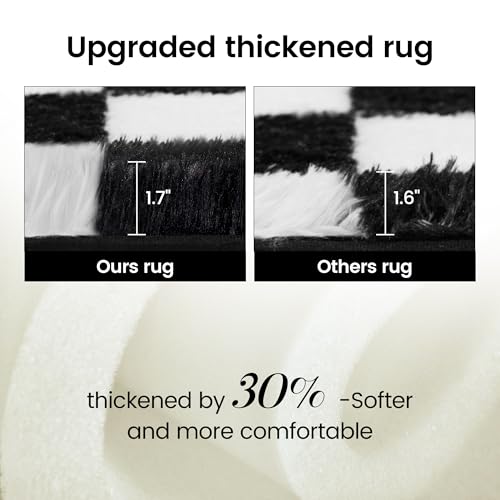 TOOHUB Super Soft Rug for Bedroom, 5x7 Ft Black and White Area Rug Classic Checkered Shaggy Anti-Skid High Pile Soft Fluffy Rug Fuzzy Carpet for Living Room Bedroom Kids Room Nursery, Dorm Home Decor - Image 4