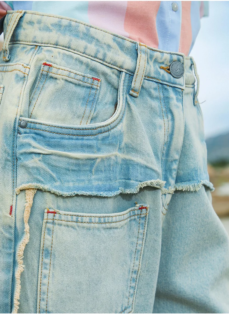 PINACOLADA Women's Light Blue Fringed Straight Denim Jeans
