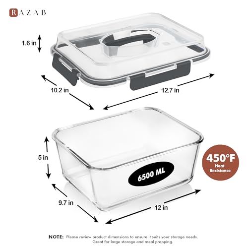 Razab 6500ml / 220 Oz / 28 Cups Extra Large Glass Food Storage Containers with Lids - Leakproof Glass Meal Prep Containers with Locking Lids for Roasting & Storing Leftover - Microwave & Oven Safe - Image 2