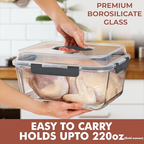 Razab 6500ml / 220 Oz / 28 Cups Extra Large Glass Food Storage Containers with Lids - Leakproof Glass Meal Prep Containers with Locking Lids for Roasting & Storing Leftover - Microwave & Oven Safe - Image 3