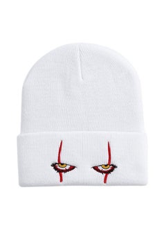 Pennywise Embroidered Knit Cap Scary Clown Eyes Warm Hip-Hop Beanie White