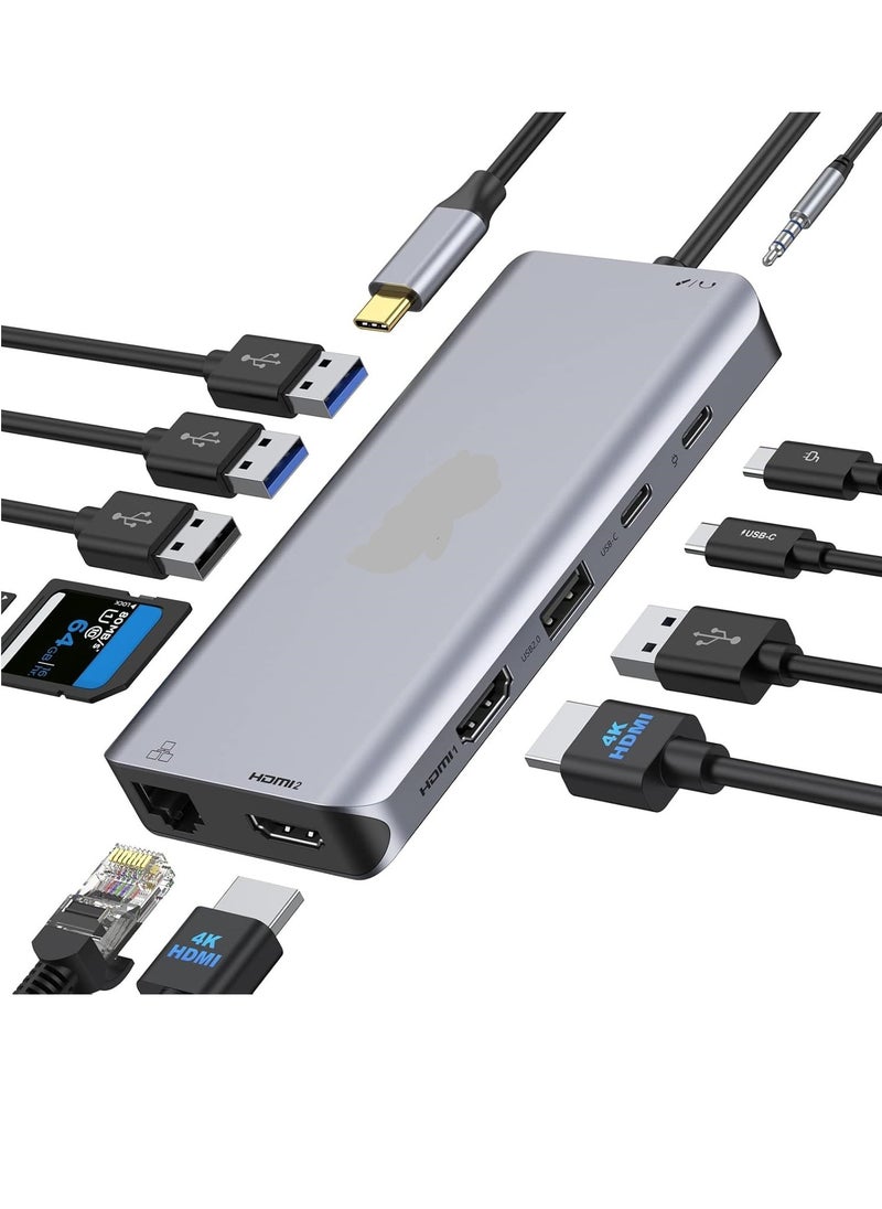 Generic USB-C Docking Station 12-in-1 – Dual HDMI, USB 3.0, 100W PD, Ethernet, SD/TF, 3.5mm Audio  - Image 1