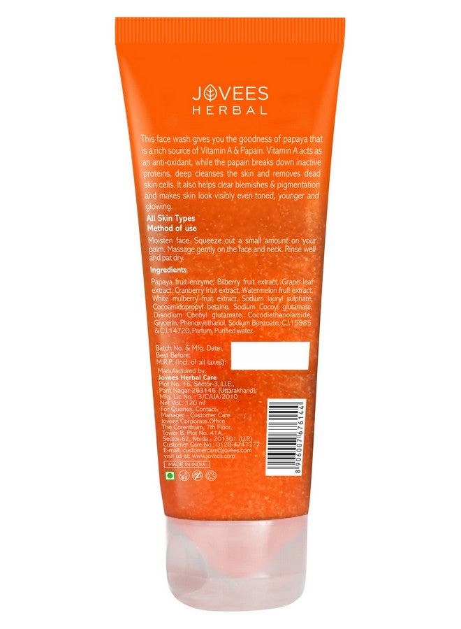 Jovees Herbal Papaya Face Wash For Women/Men | Brightening And Glowing Skin | Removes Pigmentation And Dark Spots | For All Skin Types 120Ml - Image 2