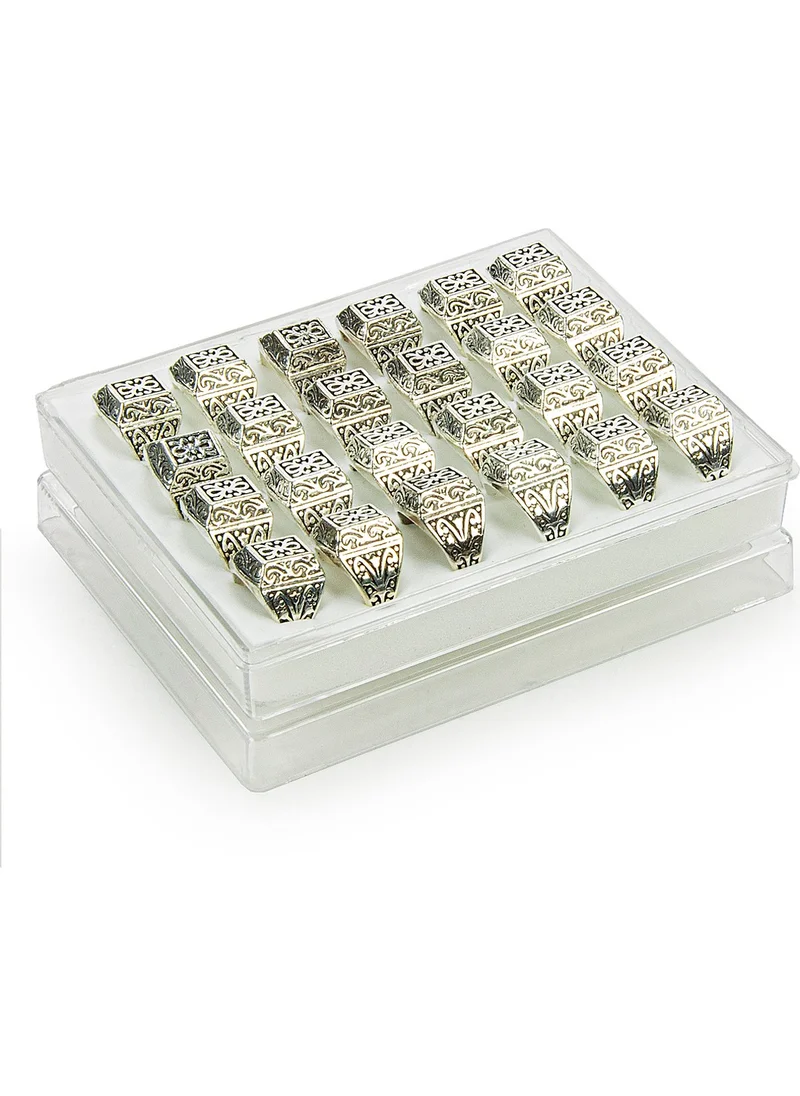 İhvan Online Hajj Umrah Gift 24 Pieces Patterned Silver Color Men's Ring