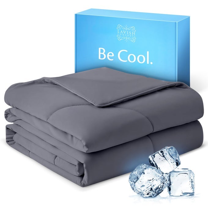 COOLING COMFORTER KING SIZE PREMIUM SOFT BREATHABLE SUMMER COOLING BLANKET FOR HOT SLEEPERS ALL SEASON COMFORTER 106X96 CHARCOAL DARK GREYGIFTREADY BOX
