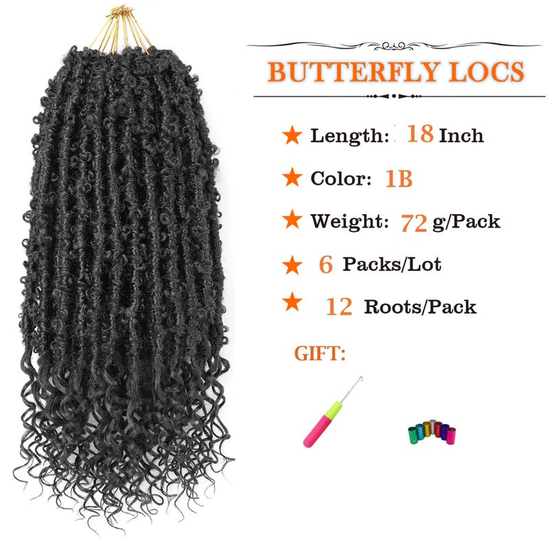 Aipin Butterfly Locs Goddess Locs Crochet Hair With Curly Ends 18 Inch Distressed Faux Locs Soft Locs Crochet Hair For Black Women (18 Inch, 6packs,1B#) - Image 2