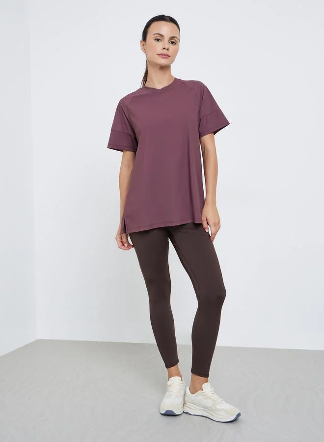Styli Active Textured Side Slit Short Sleeves Top