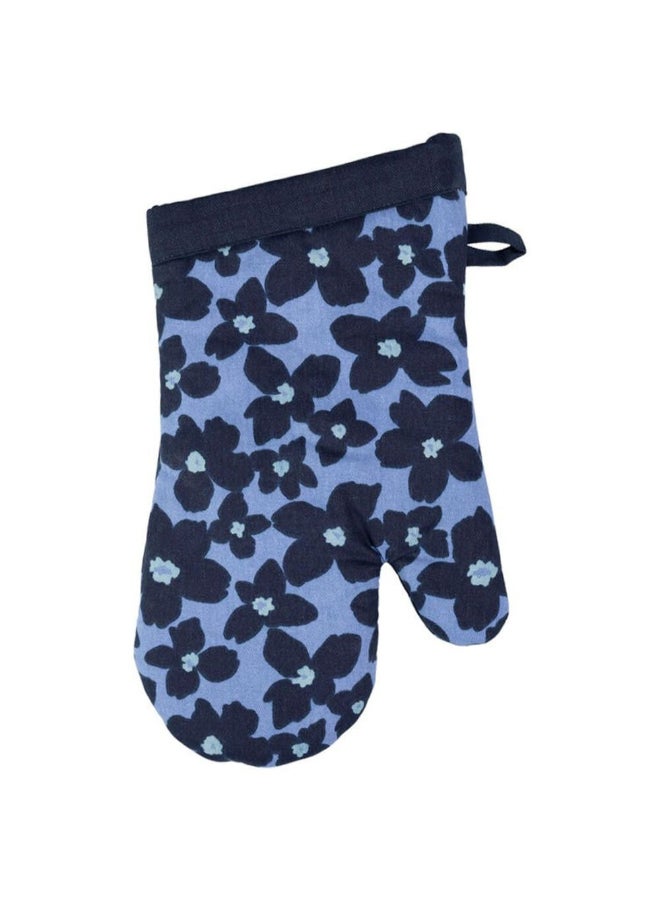 Mukitchen Periwinkle Floral Pattern Designer Oven Mitt Blue and Navy 13 x 7 Inch 6014-2589 - Image 1