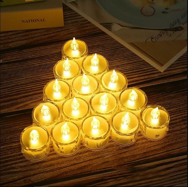 True Decor 12PC Acrylic Flameless & Smokeless Melted Design Crystal LED Candles for Home Decoration||LED Tealight Candles for Christmas & Diwali Pack of 12 (Yellow) - Image 4