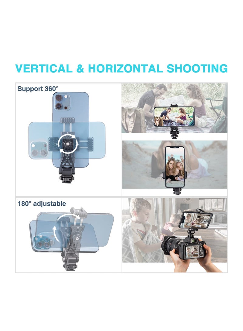 SYOSI Safe Metal Phone Tripod Mount Double Cold Shoe Hot Holder 360° Adjustable Adapter for iPhone Smartphone DSLR Camera Cage Gimbal Stabilizer Vlog - Image 2