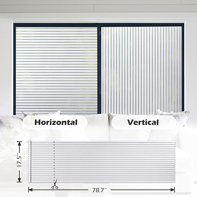 WISDOM Privacy Window Film Frosted Glass Film Static Cling Glass Film No Glue Anti-UV Window Sticker Non Adhesive for Privacy Office Meeting Room Bathroom Living Room (Stripe Frosted, 24 x 82) - Image 3