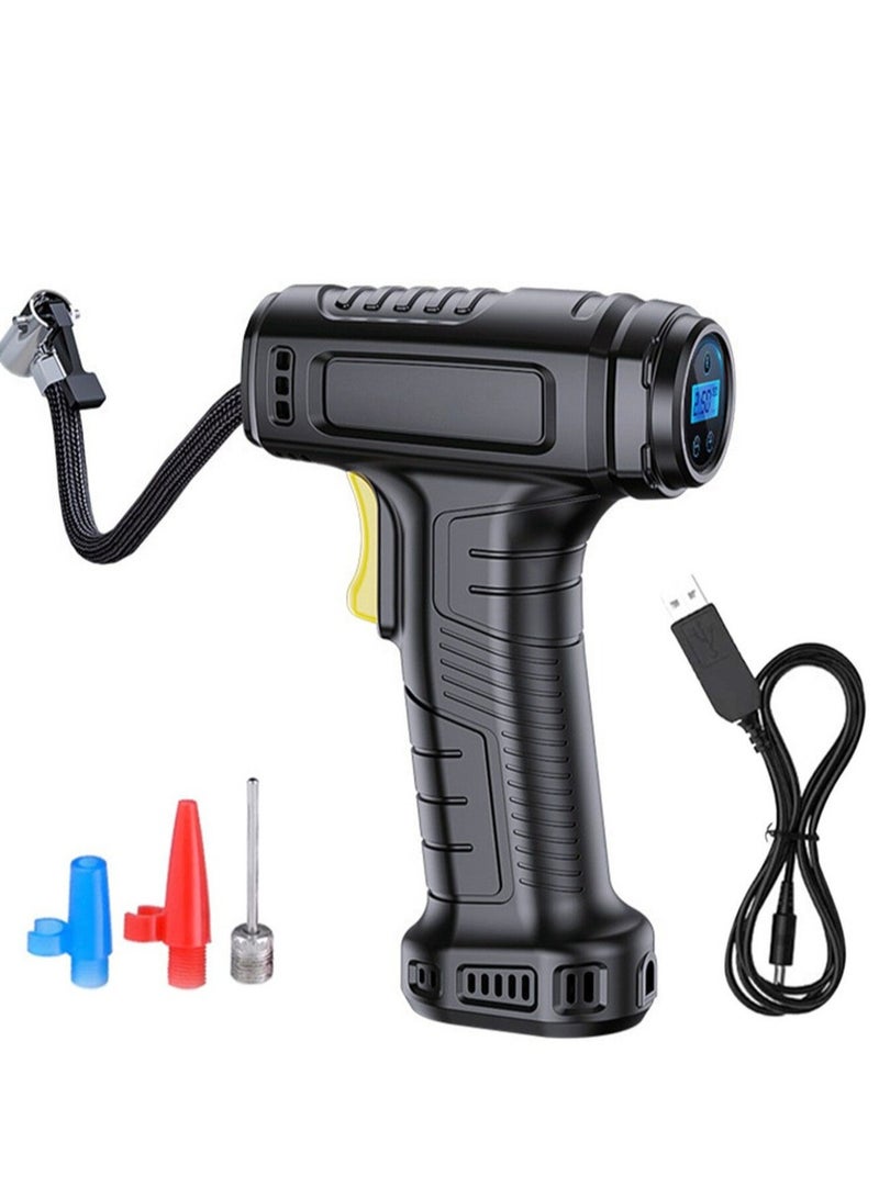 Cordless Tyre Inflator Air Compressor, Portable Handheld Tyre Pump with Digital Pressure Gauge, Rechargeable Battery Wireless Tyre Pump with LED Light 3 Nozzle for Car Bicycles Motorcycles Ball