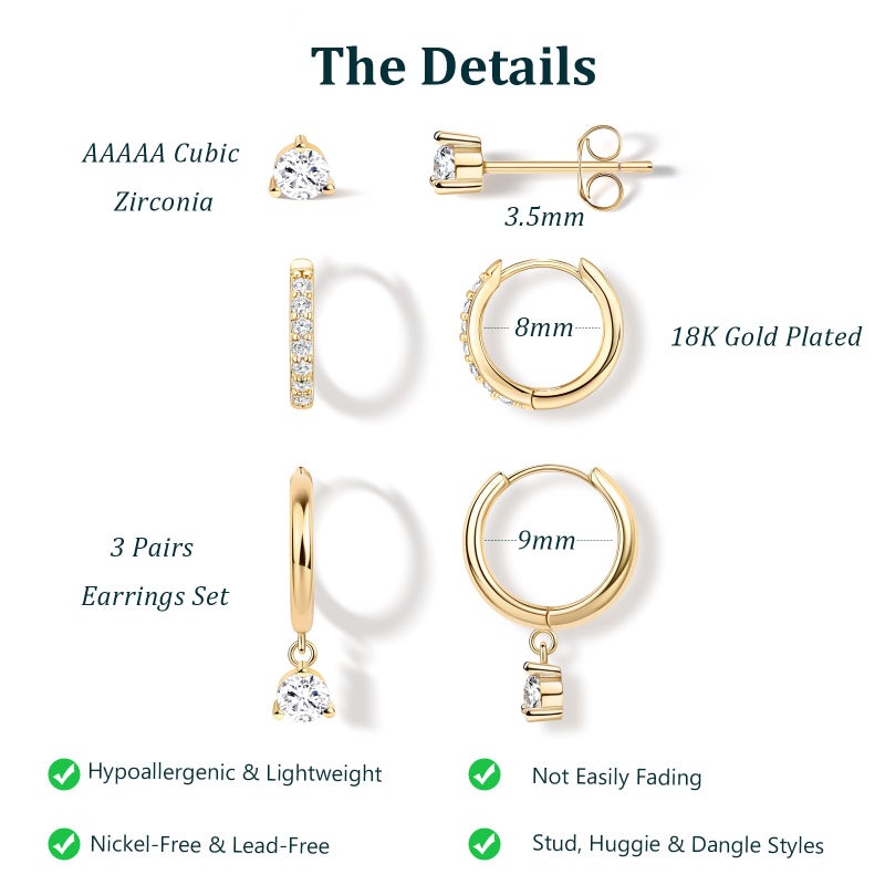 Poxtex 14K Gold Small Huggie Hoop Earrings Set for Women Hypoallergenic Studs for Cartilage and Helix Cute Dainty Dangles Stackable Lightweight Trendy Diamond Jewelry Gift for Her - Image 5