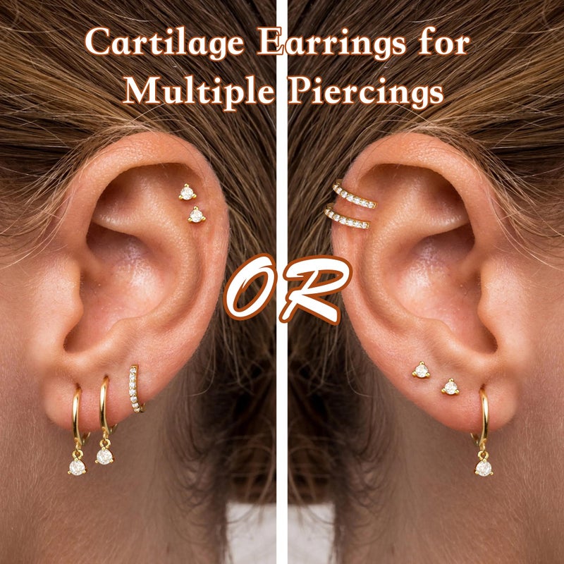 Poxtex 14K Gold Small Huggie Hoop Earrings Set for Women Hypoallergenic Studs for Cartilage and Helix Cute Dainty Dangles Stackable Lightweight Trendy Diamond Jewelry Gift for Her - Image 4