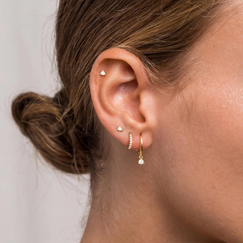 Poxtex 14K Gold Small Huggie Hoop Earrings Set for Women Hypoallergenic Studs for Cartilage and Helix Cute Dainty Dangles Stackable Lightweight Trendy Diamond Jewelry Gift for Her - Image 3