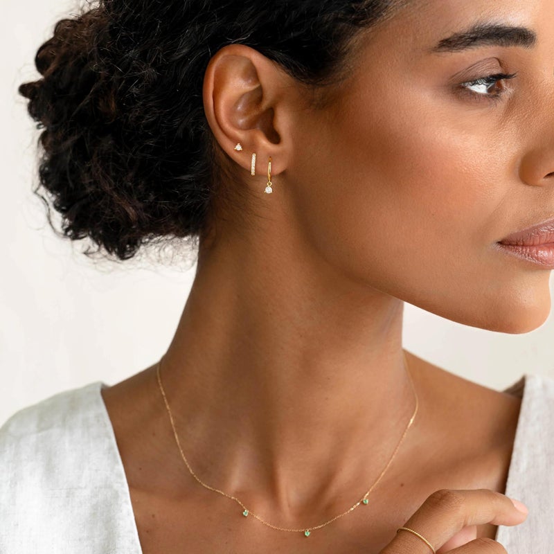 Poxtex 14K Gold Small Huggie Hoop Earrings Set for Women Hypoallergenic Studs for Cartilage and Helix Cute Dainty Dangles Stackable Lightweight Trendy Diamond Jewelry Gift for Her - Image 2