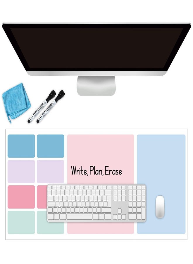 Lonfliness Dry Erase Desk Mat, Large Mouse Pad, Erasable Writing White Board for Making Plans, Self Adhesive Desktop Protector with 2 Wet Erase Markers & 1 Eraser for Home Office School 36"x16" (Pink Blue) - Image 1