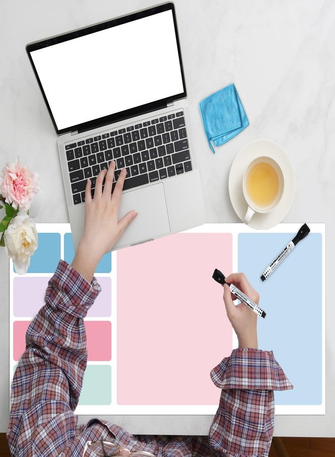 Lonfliness Dry Erase Desk Mat, Large Mouse Pad, Erasable Writing White Board for Making Plans, Self Adhesive Desktop Protector with 2 Wet Erase Markers & 1 Eraser for Home Office School 36"x16" (Pink Blue) - Image 5