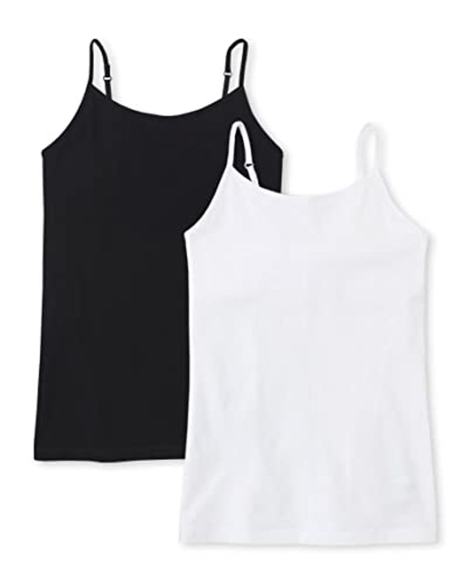 The Children's Place Girls Basic 2-Pack Tank Top And Cami Shirts, Black/White 2 Pack, Small Us - Image 2