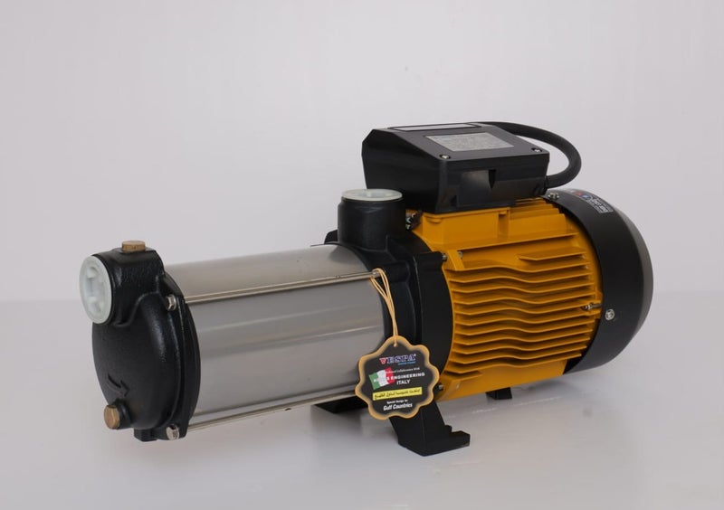 مضخة مياه أفقية متعددة المراحل VESPA MH 145/5M 2HP مع دافع SS316 145 لتر في الدقيقة 62 متر رأس 1.25 بوصة مدخل ومخرج 220 فولت أحادي الطور
