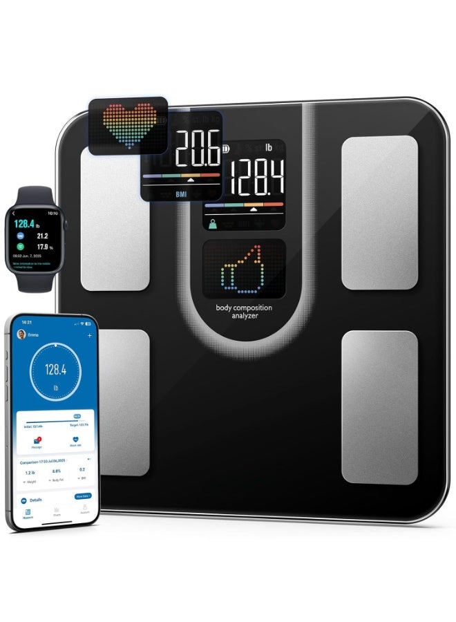 ميزان ذكي لوزن الجسم – معتمد من إدارة الغذاء والدواء – شاشة 9 في 1 و22 مقياس للجسم – دقة عالية ومثالي للاستخدام اليومي - Image 1