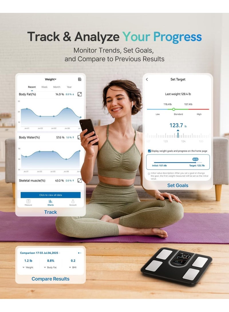 ميزان ذكي لوزن الجسم – معتمد من إدارة الغذاء والدواء – شاشة 9 في 1 و22 مقياس للجسم – دقة عالية ومثالي للاستخدام اليومي - Image 2