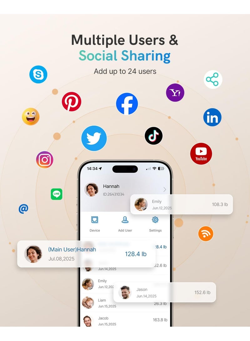 ميزان ذكي لوزن الجسم – معتمد من إدارة الغذاء والدواء – شاشة 9 في 1 و22 مقياس للجسم – دقة عالية ومثالي للاستخدام اليومي - Image 5