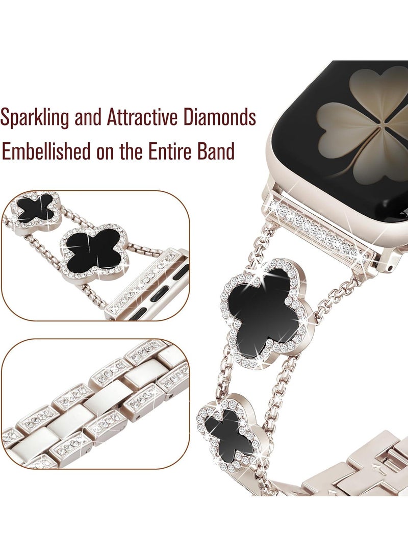 Y&D For Apple Watch 42/44/45MM Fashion Diamond Clover Metal Strap  - Image 3