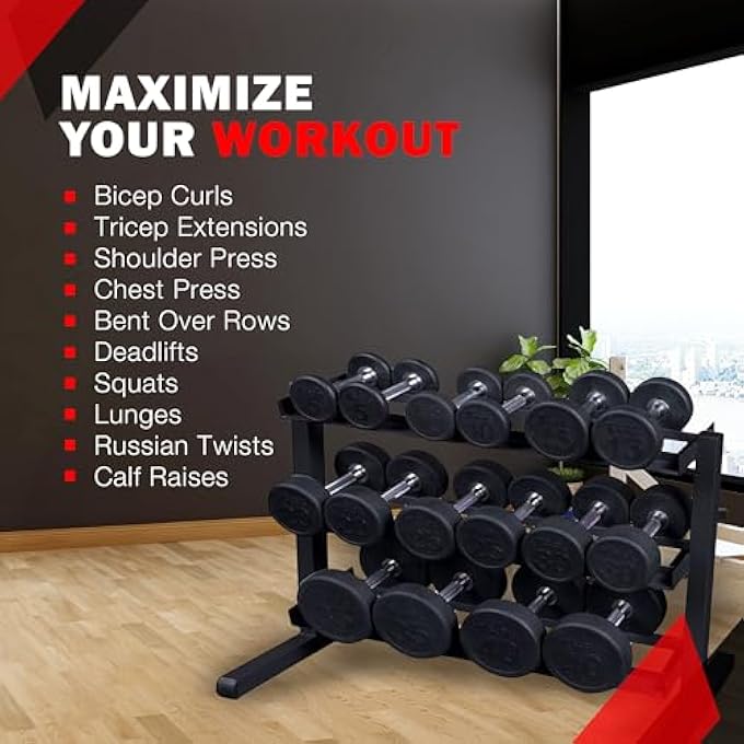 Body Solid (Gdr363) 3-Tier Horizontal Dumbbell Rack Stand Only, Weight Rack Stores 10 Pairs Hex Dumbbells From 5-50 Lbs, Home Gym Dumbell Organizer Racks - Image 5