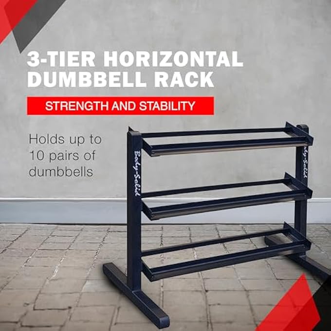 Body Solid (Gdr363) 3-Tier Horizontal Dumbbell Rack Stand Only, Weight Rack Stores 10 Pairs Hex Dumbbells From 5-50 Lbs, Home Gym Dumbell Organizer Racks - Image 3
