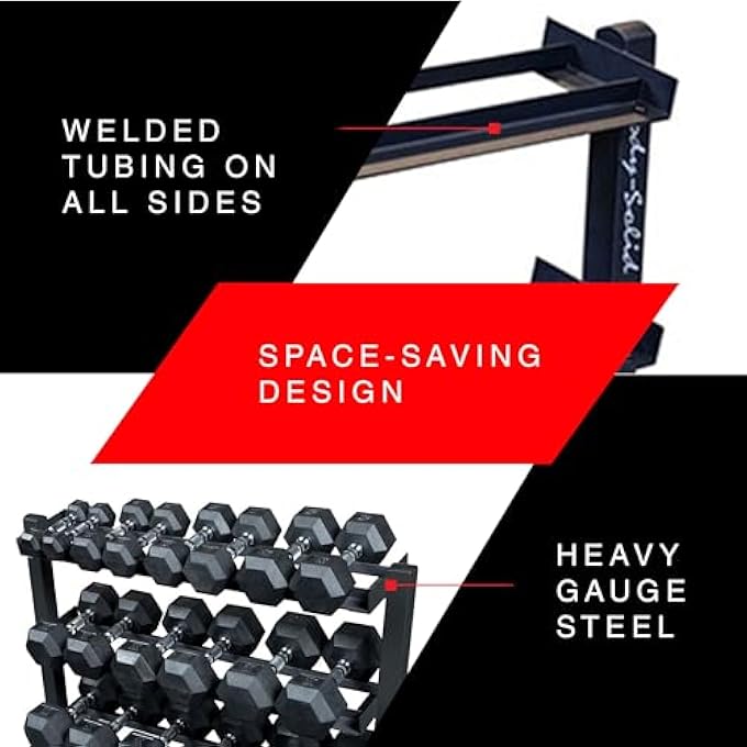 Body Solid (Gdr363) 3-Tier Horizontal Dumbbell Rack Stand Only, Weight Rack Stores 10 Pairs Hex Dumbbells From 5-50 Lbs, Home Gym Dumbell Organizer Racks - Image 4