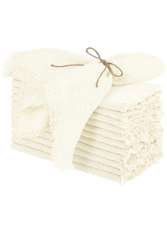 HOMESTAR 12PCS Cotton Linen Cloth Napkin, Handmade Cloth Napkin with Fringe, 17 x 17 Inch Soft Dinner Wedding Napkins Square Rustic Fringe Table Napkins for Dinners, Parties, Weddings, Beige - Image 1