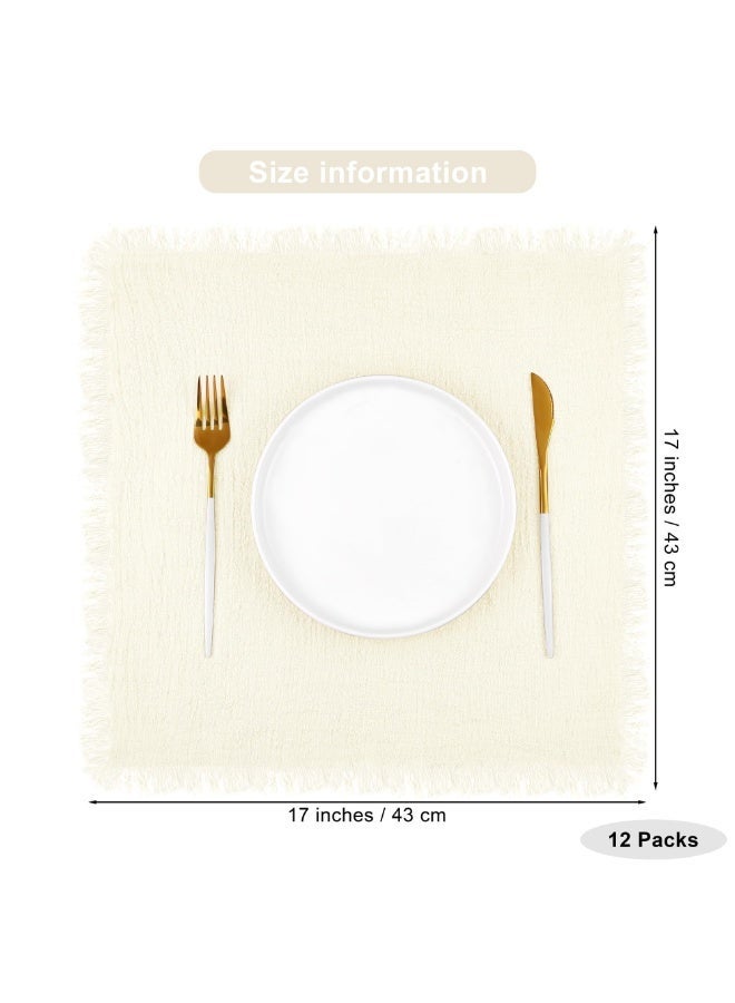 HOMESTAR 12PCS Cotton Linen Cloth Napkin, Handmade Cloth Napkin with Fringe, 17 x 17 Inch Soft Dinner Wedding Napkins Square Rustic Fringe Table Napkins for Dinners, Parties, Weddings, Beige - Image 2