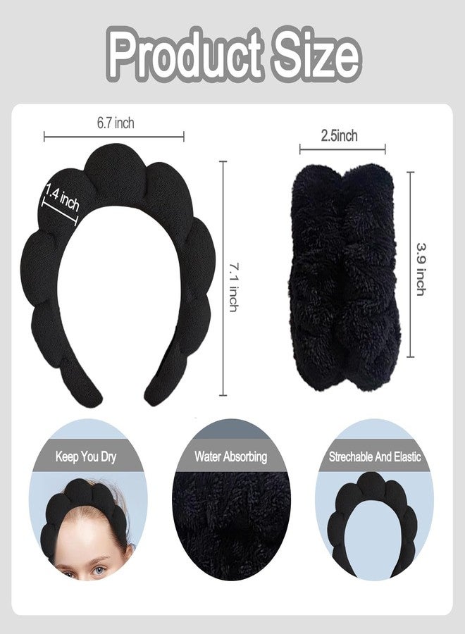 Fennec Mart Spa Headband and Wristband Set for Women Soft Face Wash Headband & Wrist Bands for Skincare, Makeup & Facial Cleansing Routine (Black) - Image 2