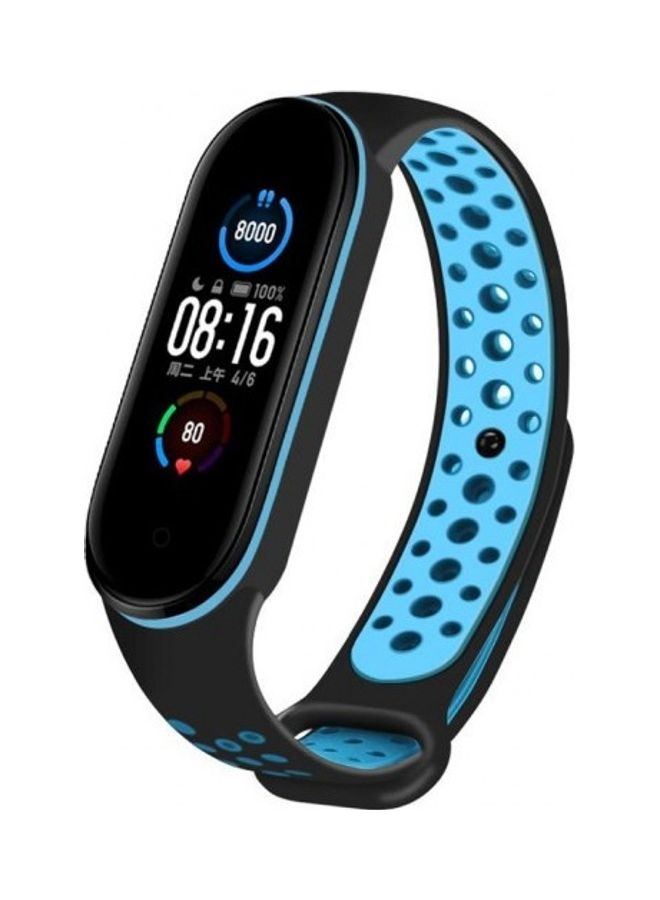 NIBEMINENT Replacement Silicone Strap For Xiaomi 5/Mi Band 6 Black/Blue  - Image 1
