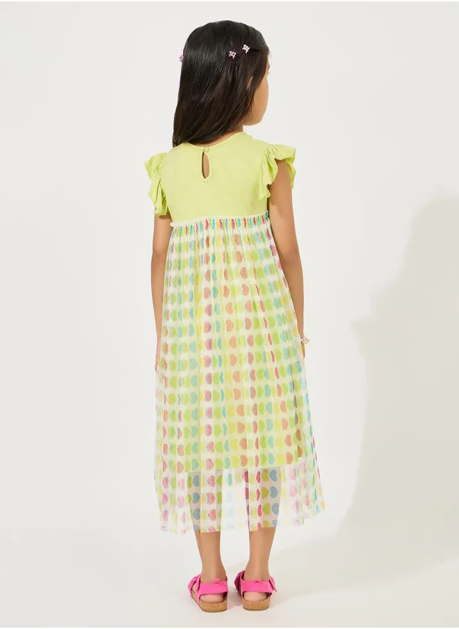 Styli Heart Print Mesh Insert Dress