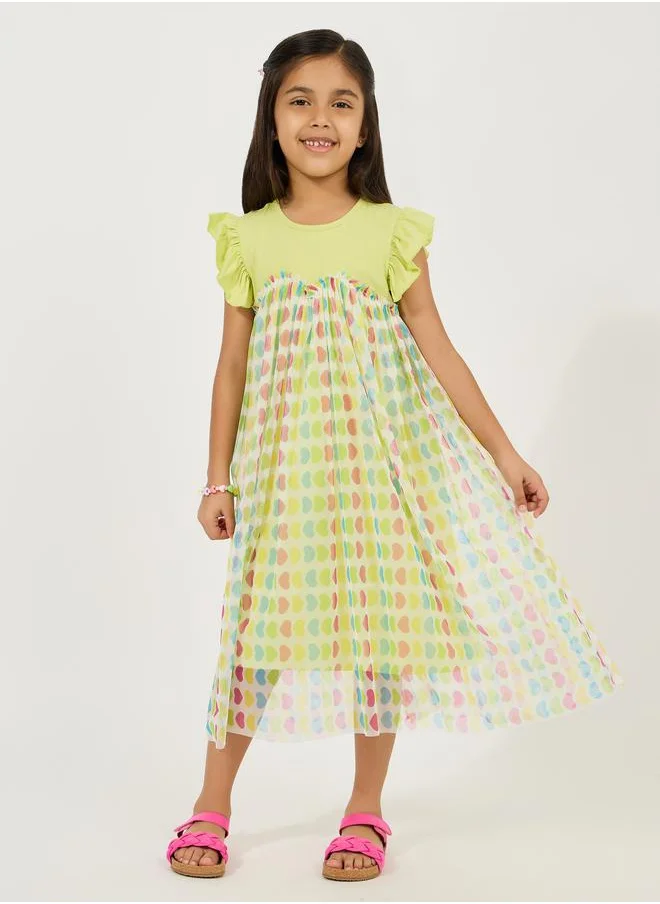 ستايلي Heart Print Mesh Insert Dress