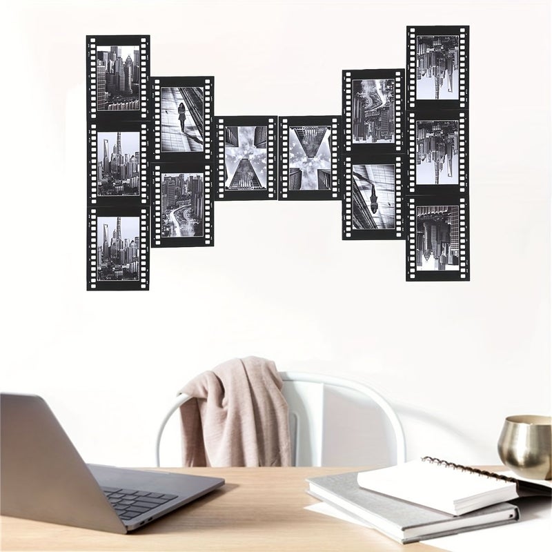 Vintage Film Strip Photo Frames Black 12pcs 6 Inch Rectangular Wall Art for Living Room Decor Retro Home Display - Image 1