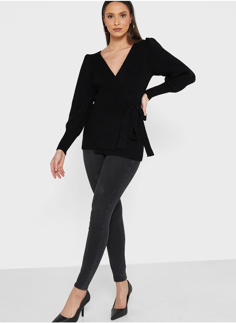 ELLA - Solid Crossed Over Sweater - Image 1