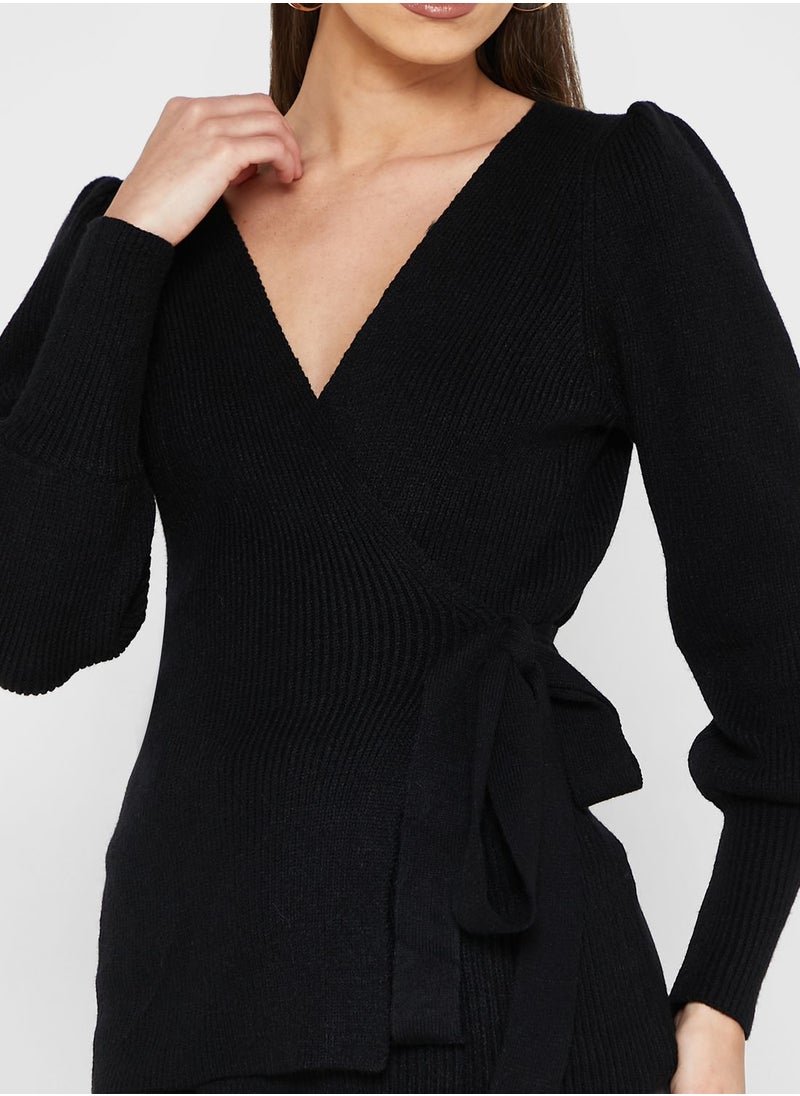ELLA - Solid Crossed Over Sweater - Image 1